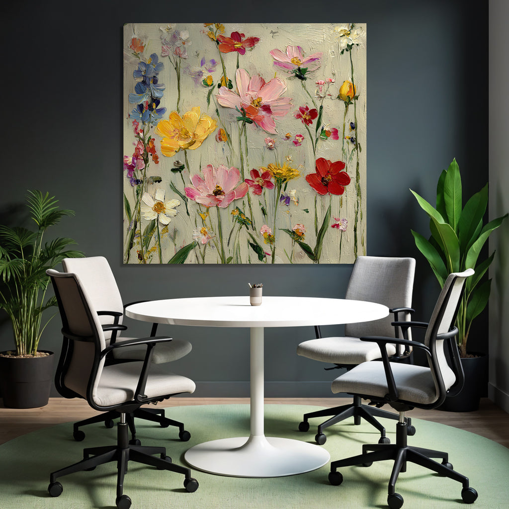 Bunte Blumenmalerei In Pink Gelb Rot Und Blau
