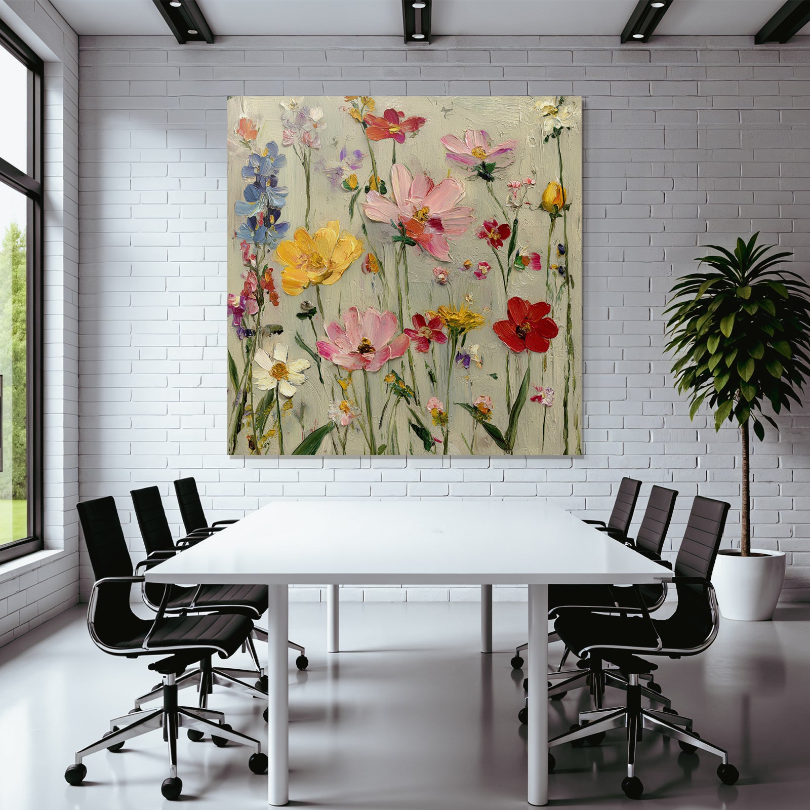 Bunte Blumenmalerei In Pink Gelb Rot Und Blau