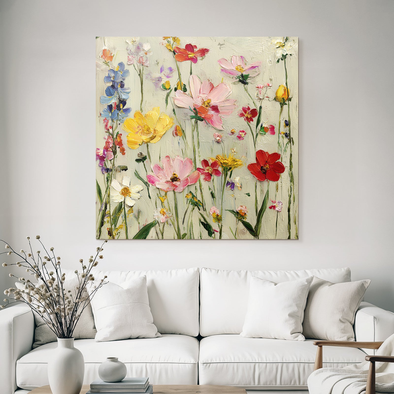 Bunte Blumenmalerei In Pink Gelb Rot Und Blau