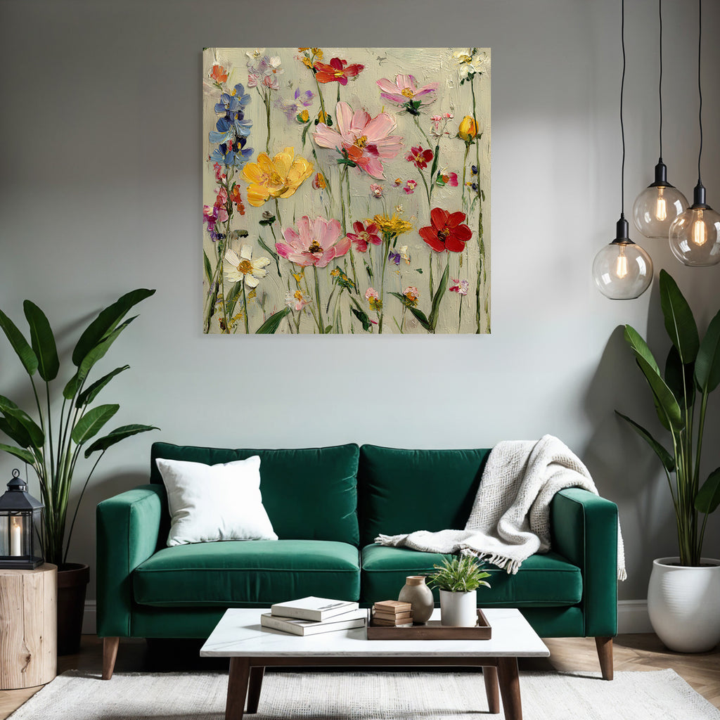 Bunte Blumenmalerei In Pink Gelb Rot Und Blau