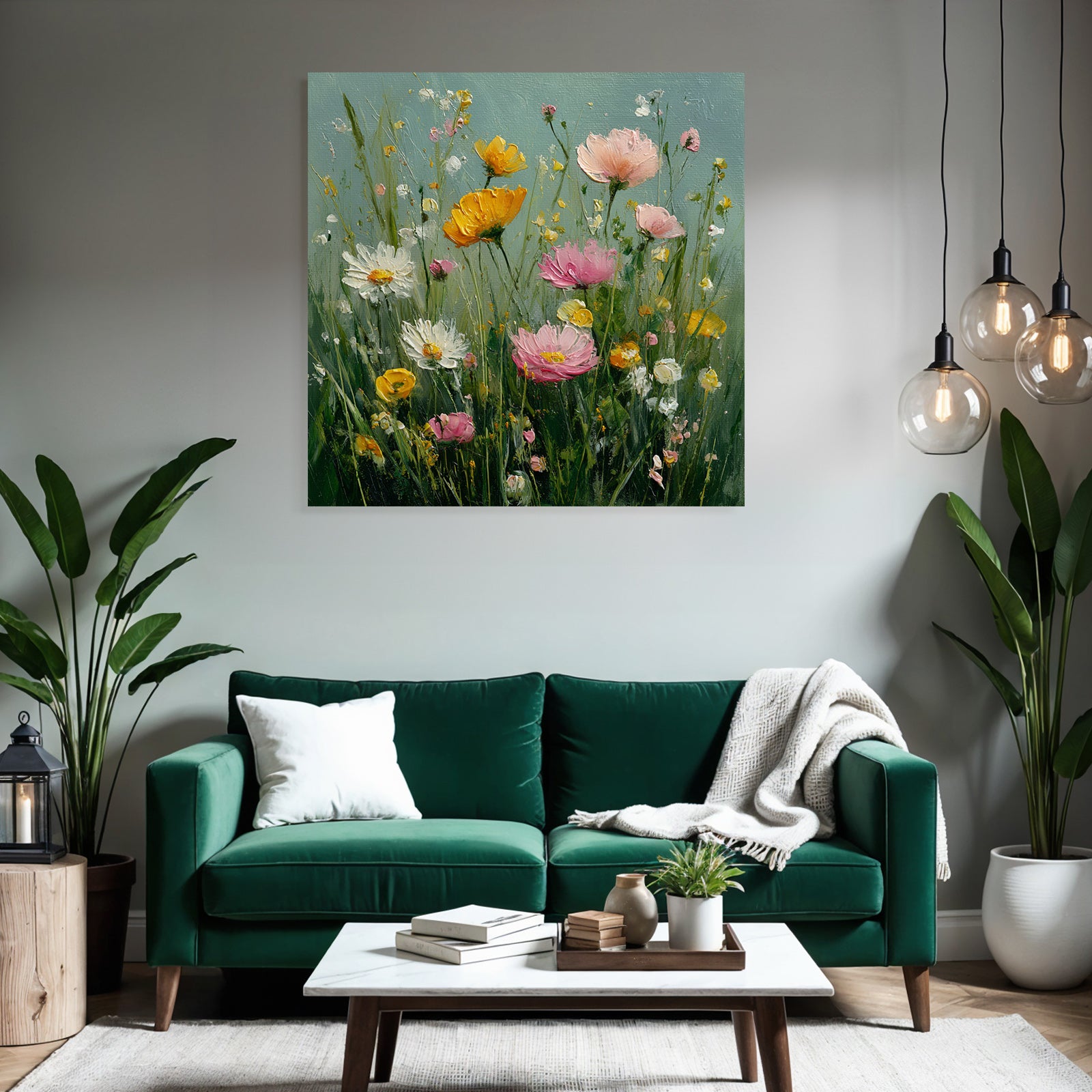 Bunte Blumenwiese Mit Rosa Gelben Und Weissen Blüten In Impressionistischem Stil