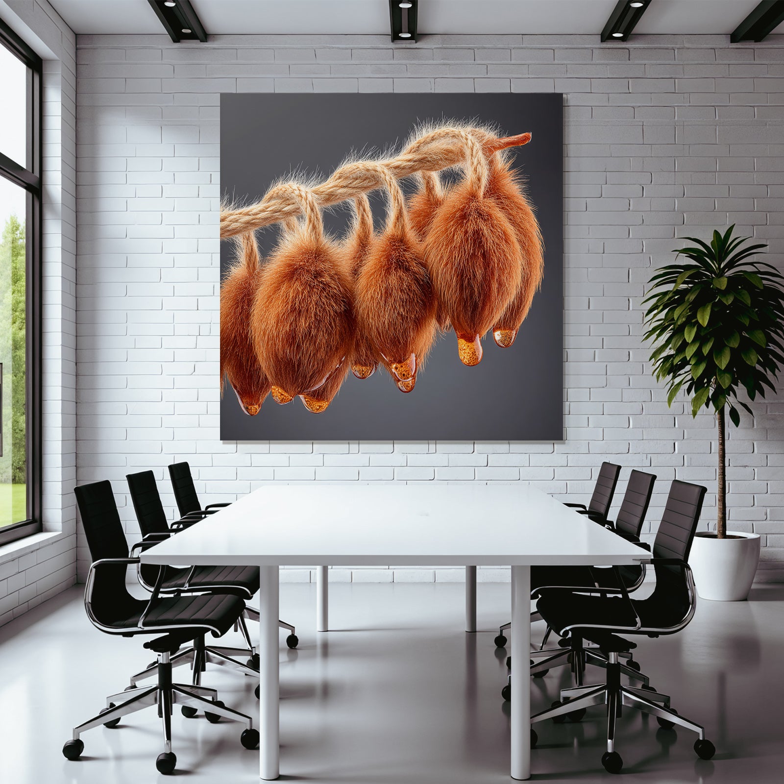 Flauschige Orange Objekte Am Seil Mit Tropfendem Honig