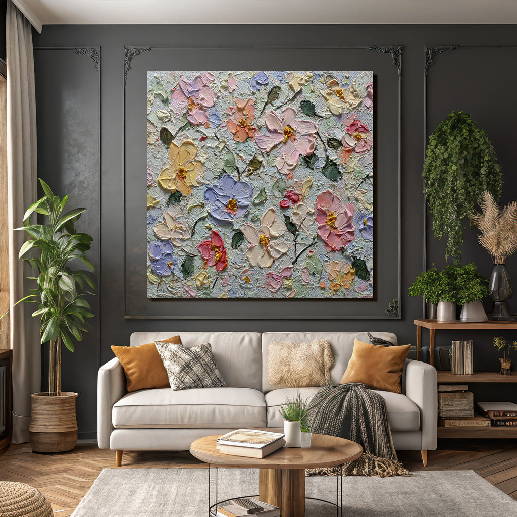 Frühling Blumengarten Pastellfarben Impasto Technik