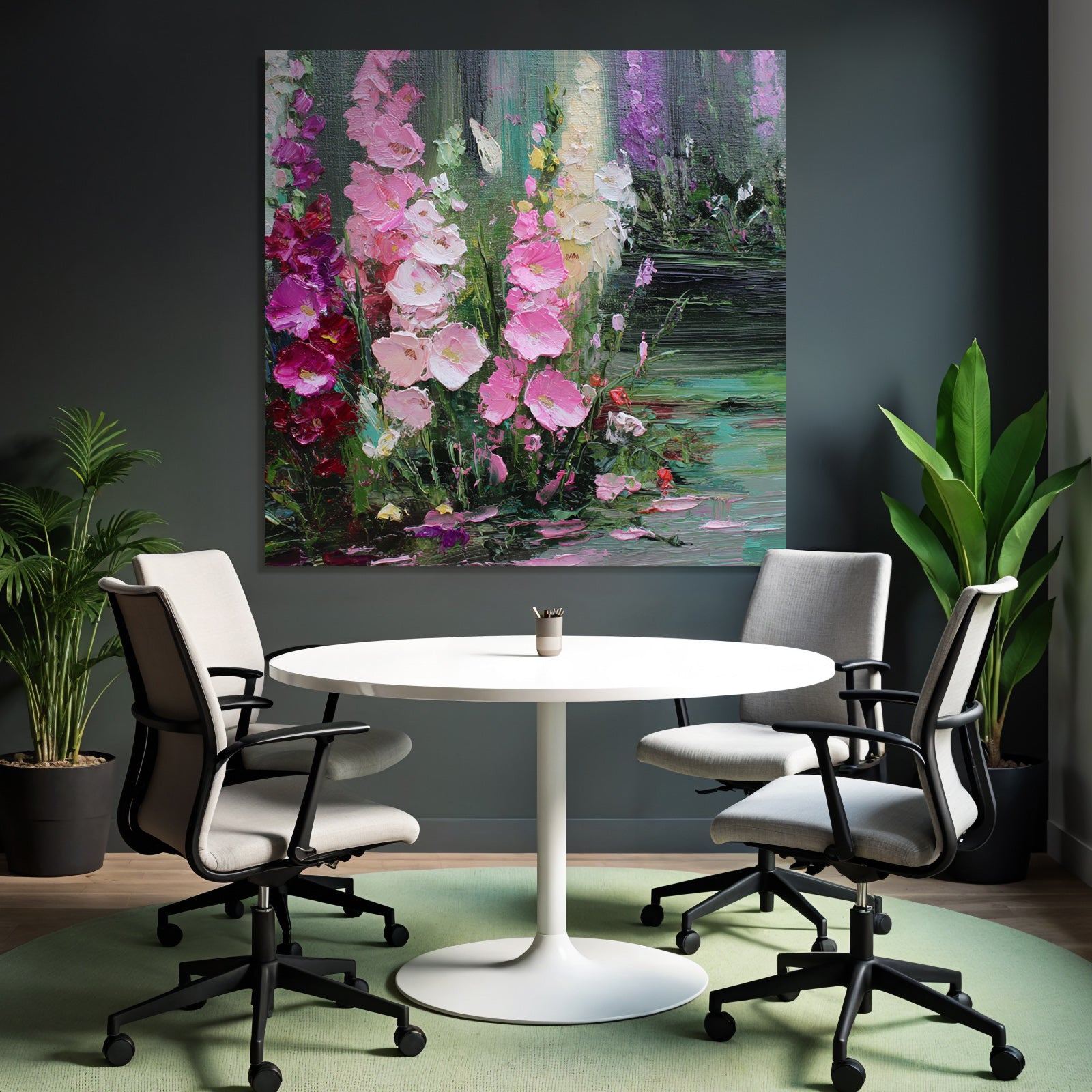 Impressionistisches Blumenbild Mit Pinken Lila Und Weissen Blüten