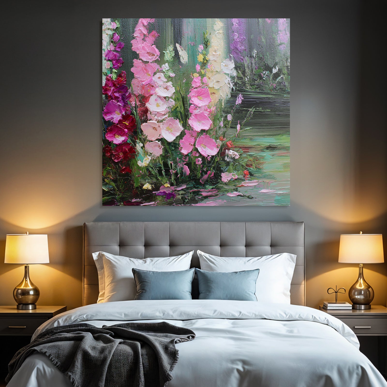 Impressionistisches Blumenbild Mit Pinken Lila Und Weissen Blüten