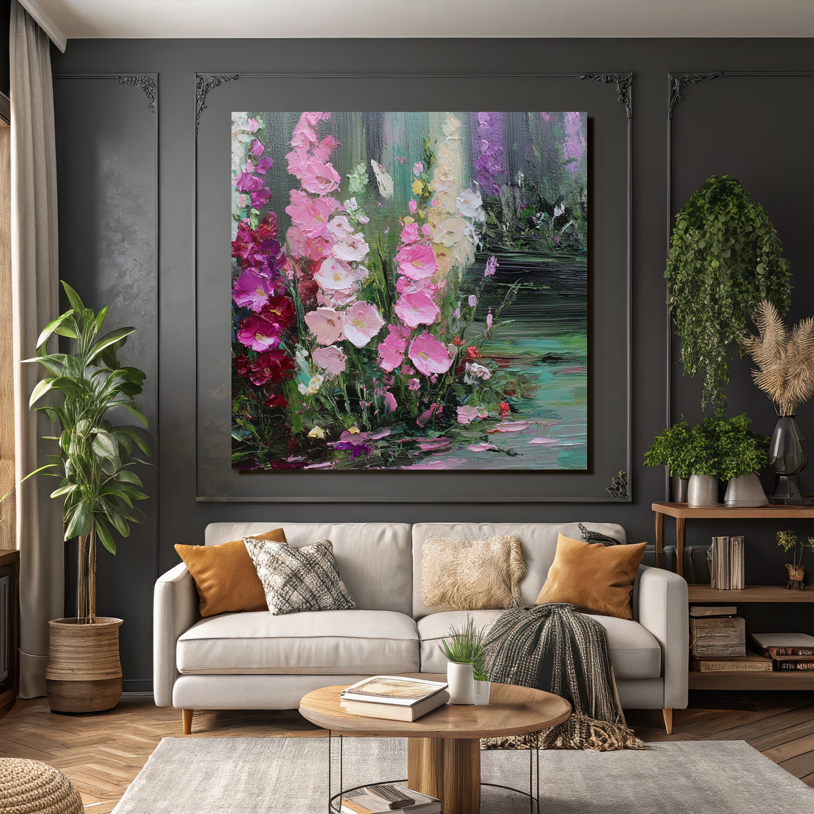 Impressionistisches Blumenbild Mit Pinken Lila Und Weissen Blüten