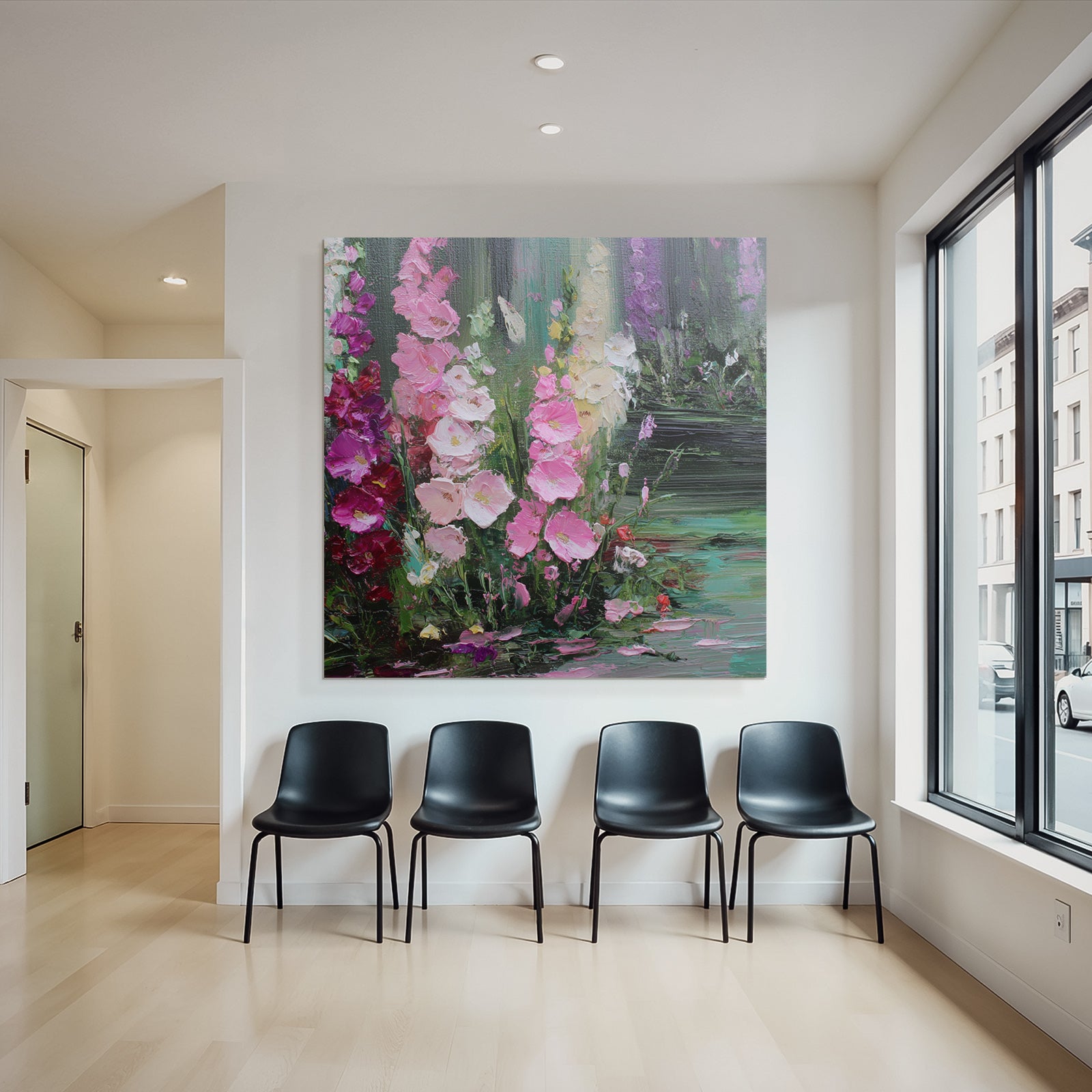 Impressionistisches Blumenbild Mit Pinken Lila Und Weissen Blüten