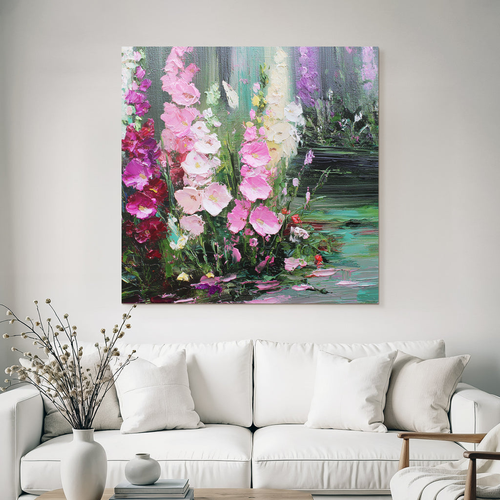 Impressionistisches Blumenbild Mit Pinken Lila Und Weissen Blüten