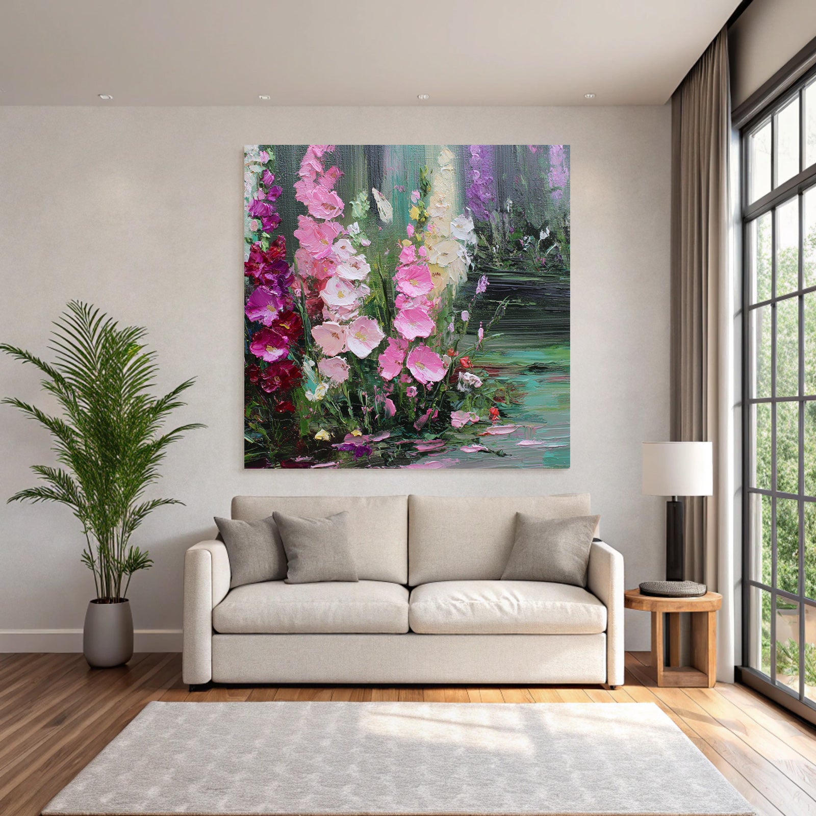 Impressionistisches Blumenbild Mit Pinken Lila Und Weissen Blüten