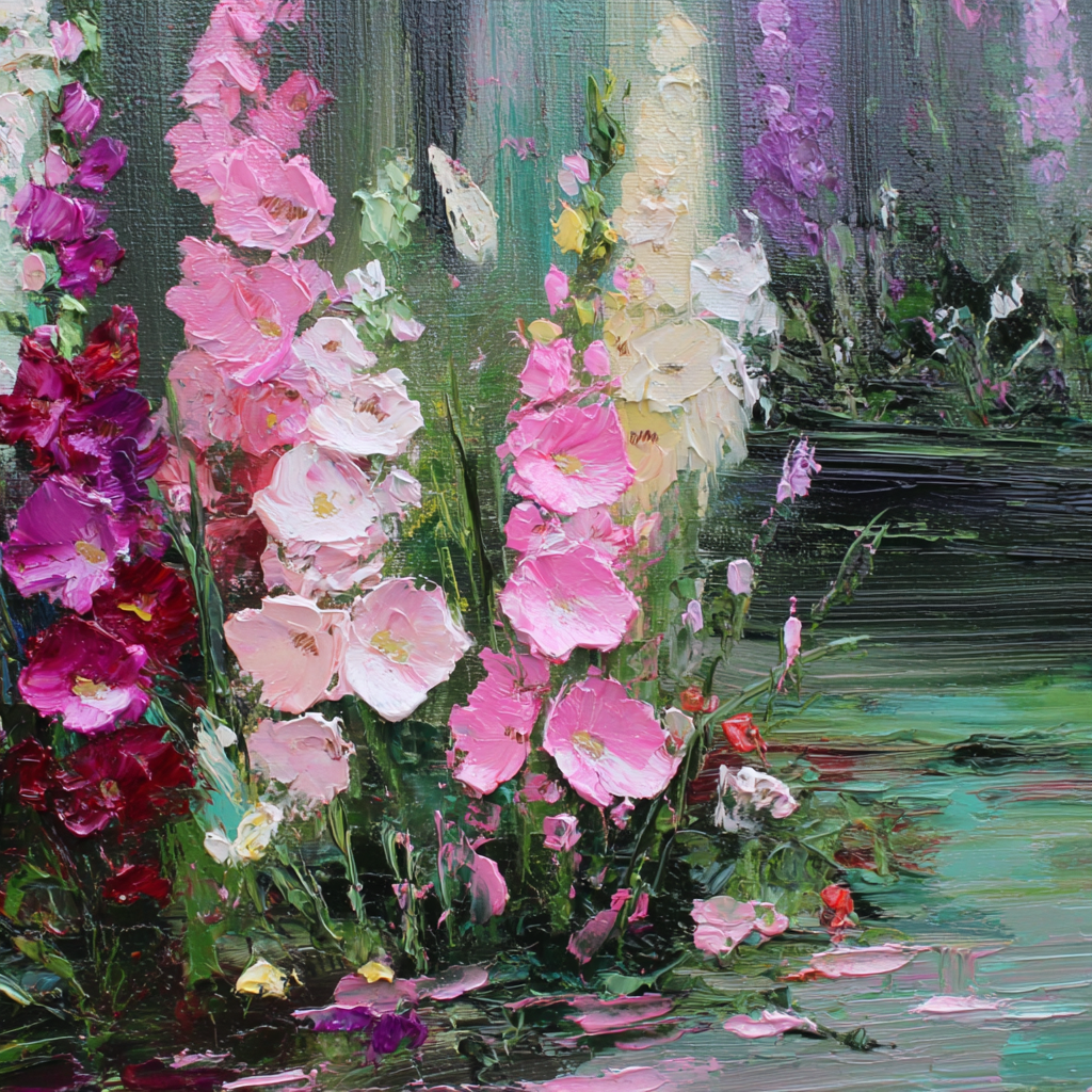 Impressionistisches Blumenbild Mit Pinken Lila Und Weissen Blüten | Wasserfaelle und Tropfen | Natur