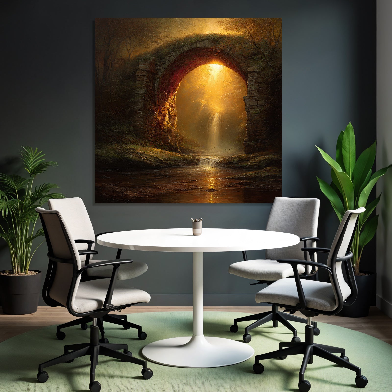 Malerische Steinbrücke Mit Wasserfall Im Goldenen Licht