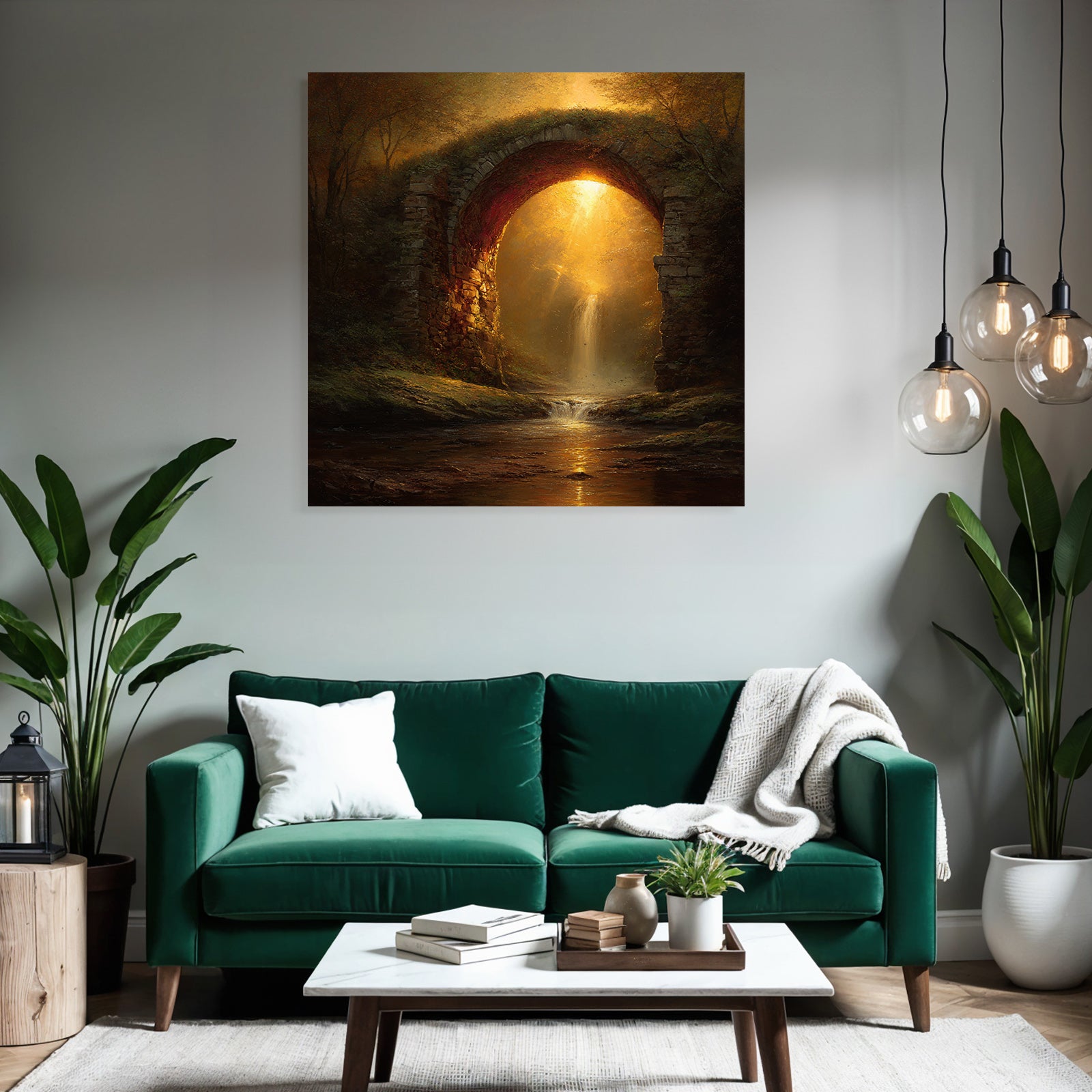 Malerische Steinbrücke Mit Wasserfall Im Goldenen Licht