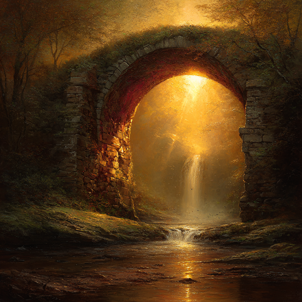Malerische Steinbrücke Mit Wasserfall Im Goldenen Licht | Wasserfaelle und Tropfen | Natur