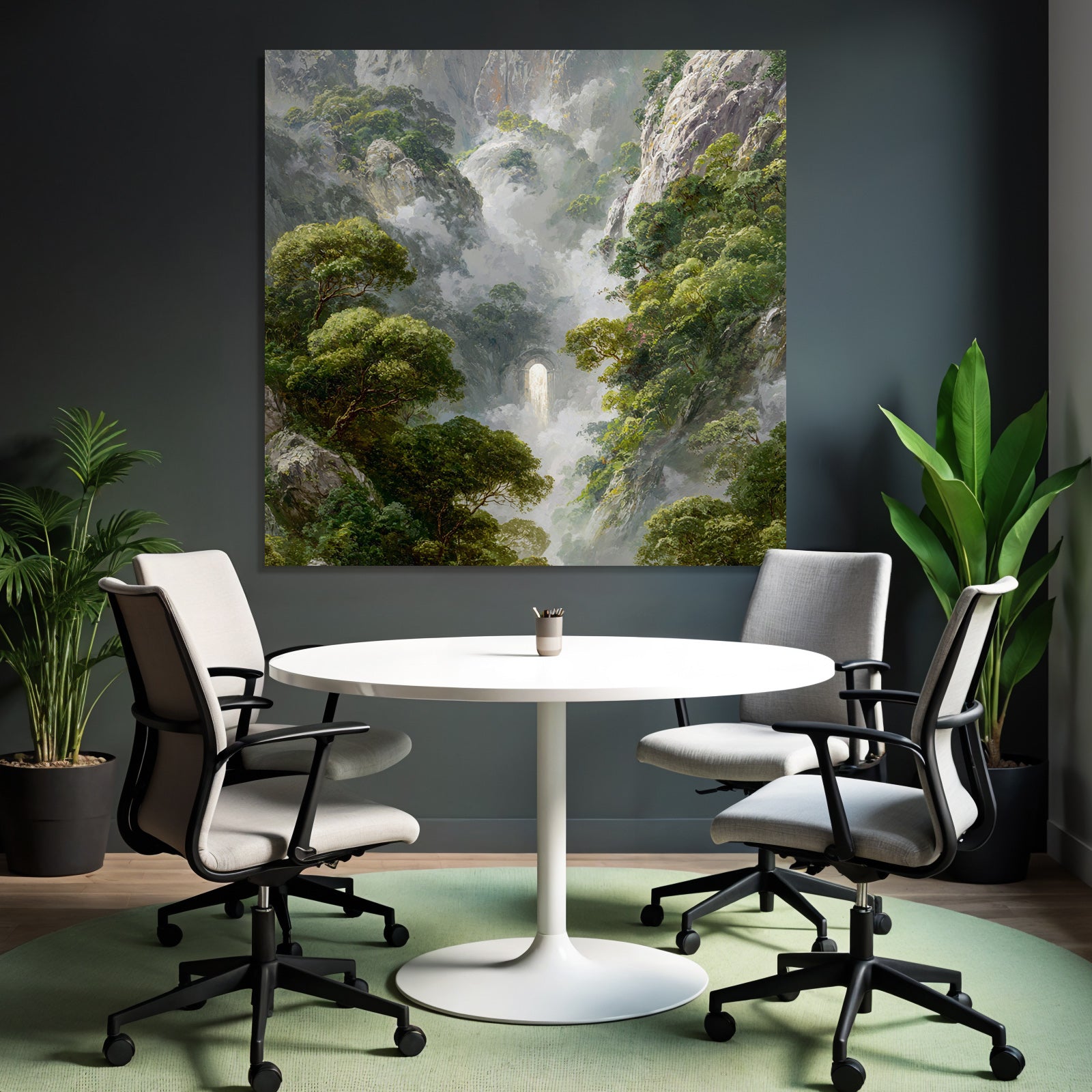 Mystische Berglandschaft Mit Nebligen Felsklippen Und Wasserfall
