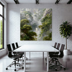 Mystische Berglandschaft Mit Nebligen Felsklippen Und Wasserfall