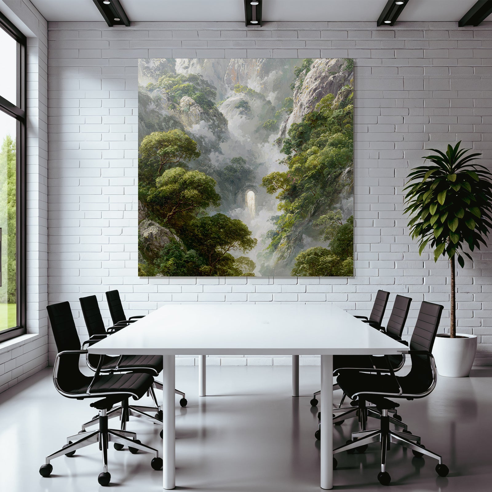 Mystische Berglandschaft Mit Nebligen Felsklippen Und Wasserfall