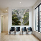 Mystische Berglandschaft Mit Nebligen Felsklippen Und Wasserfall