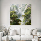Mystische Berglandschaft Mit Nebligen Felsklippen Und Wasserfall