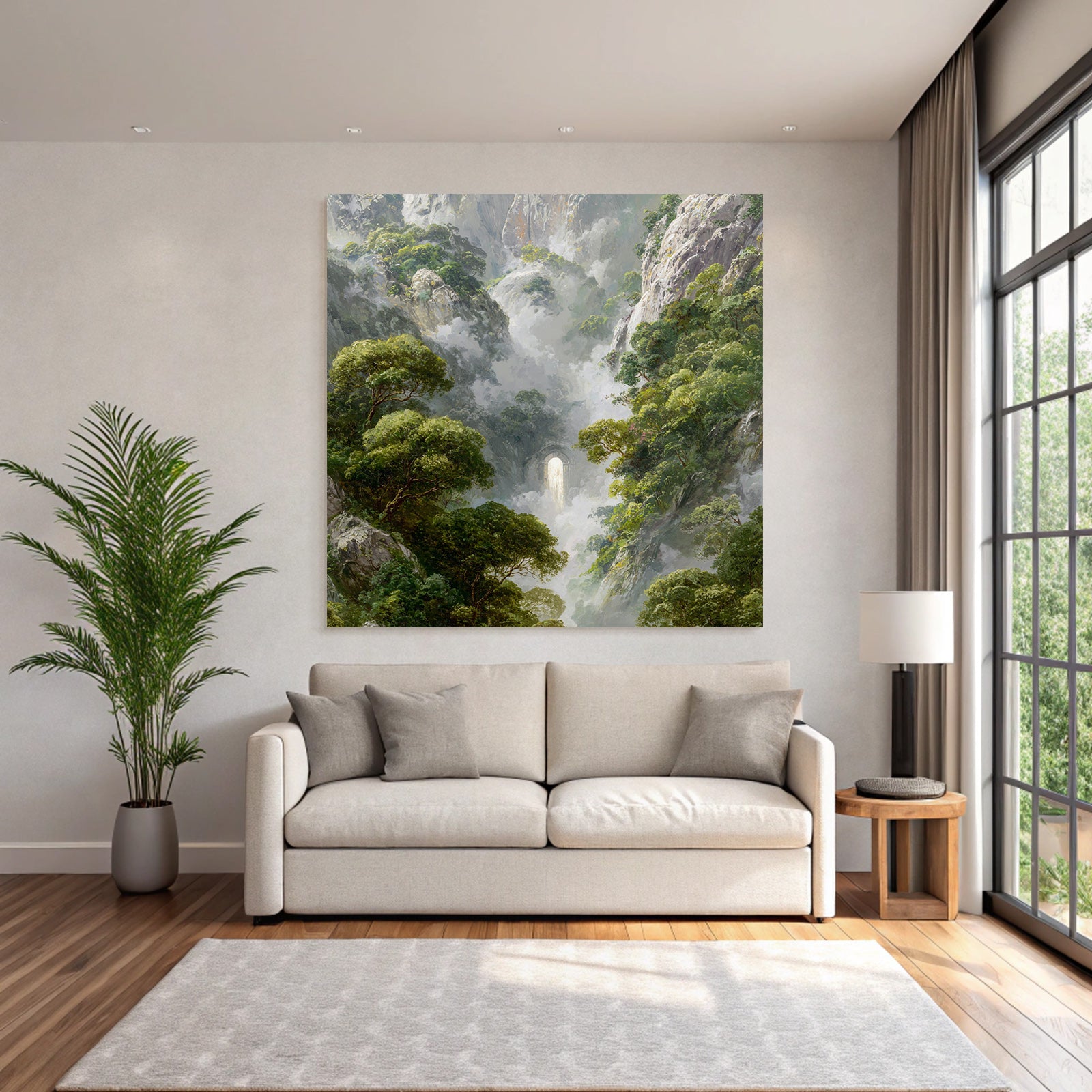 Mystische Berglandschaft Mit Nebligen Felsklippen Und Wasserfall