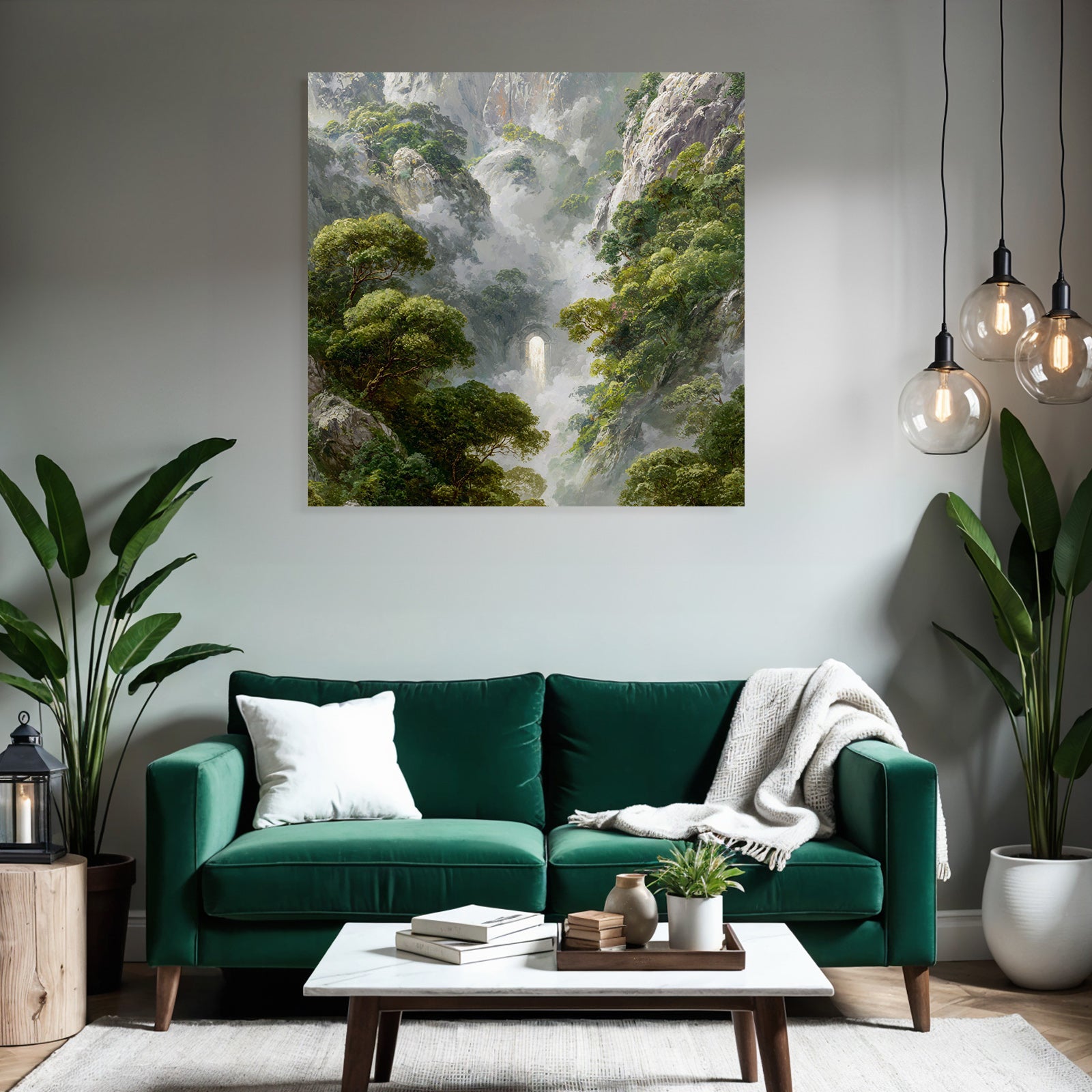 Mystische Berglandschaft Mit Nebligen Felsklippen Und Wasserfall