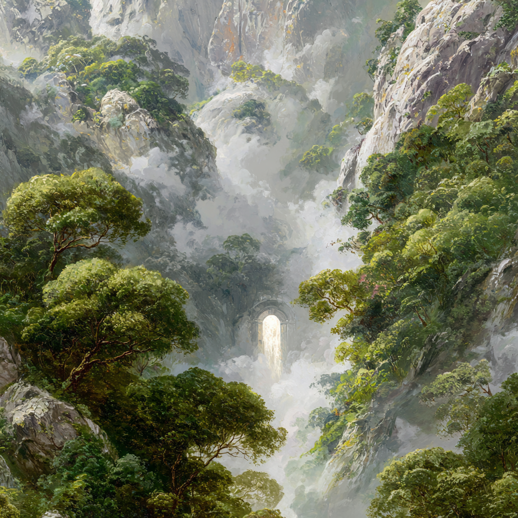 Mystische Berglandschaft Mit Nebligen Felsklippen Und Wasserfall | Wasserfaelle und Tropfen | Natur