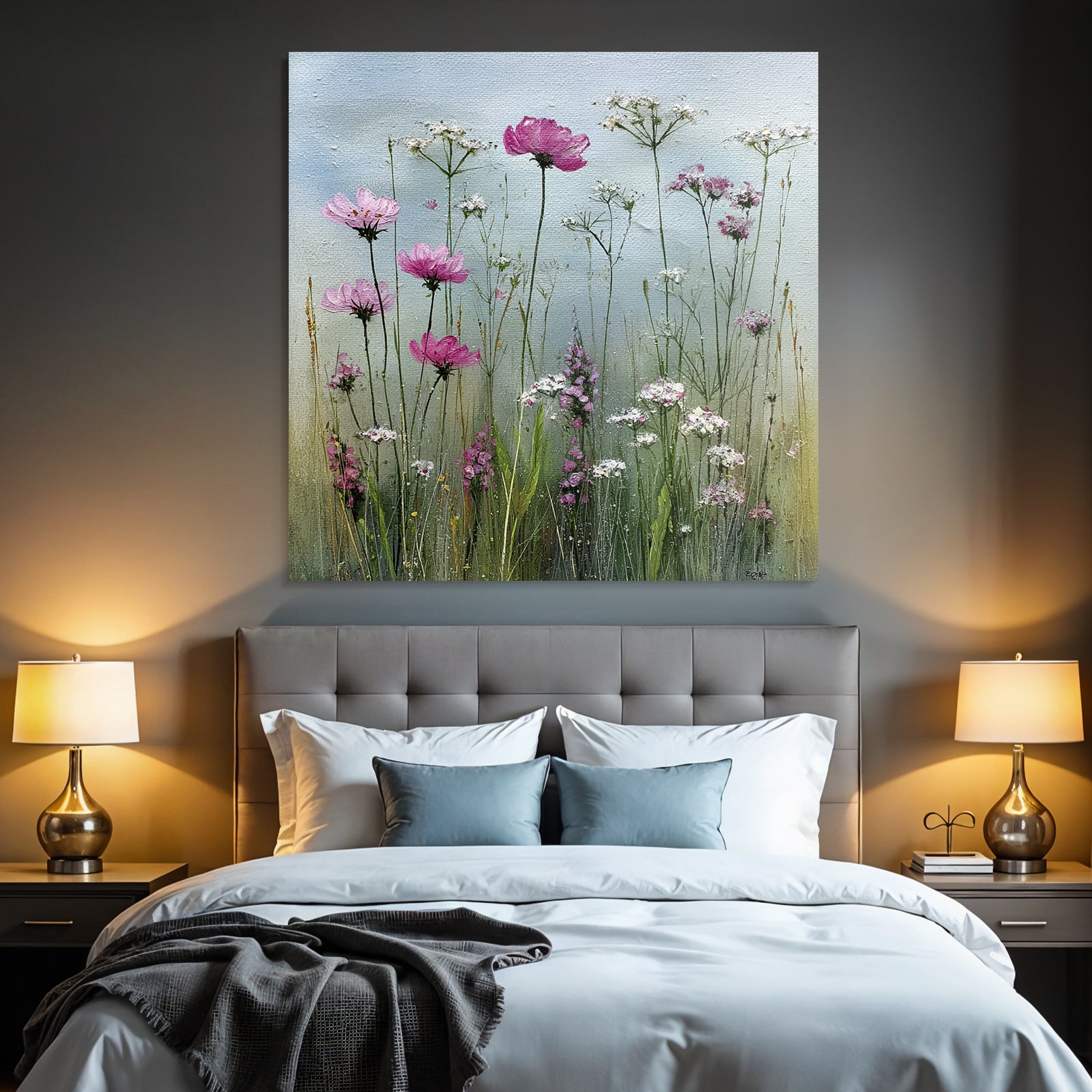 Natürliche Anordnung Von Wildblumen In Pink Und Weiss Auf Grüner Wiese