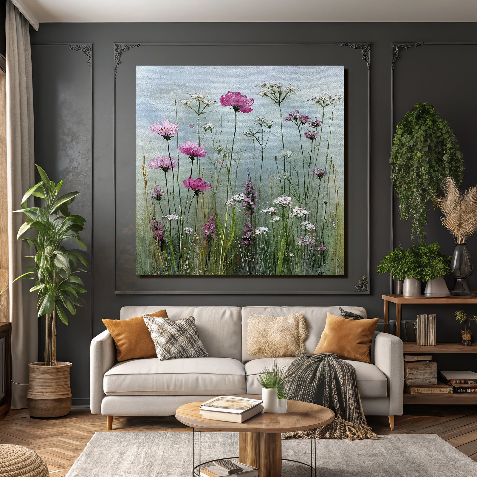 Natürliche Anordnung Von Wildblumen In Pink Und Weiss Auf Grüner Wiese