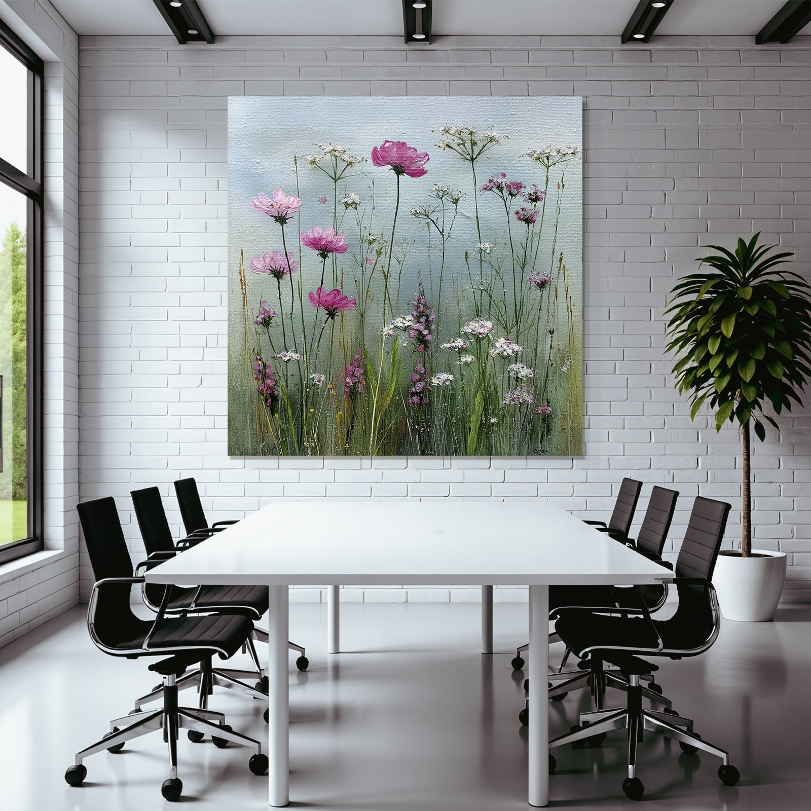 Natürliche Anordnung Von Wildblumen In Pink Und Weiss Auf Grüner Wiese