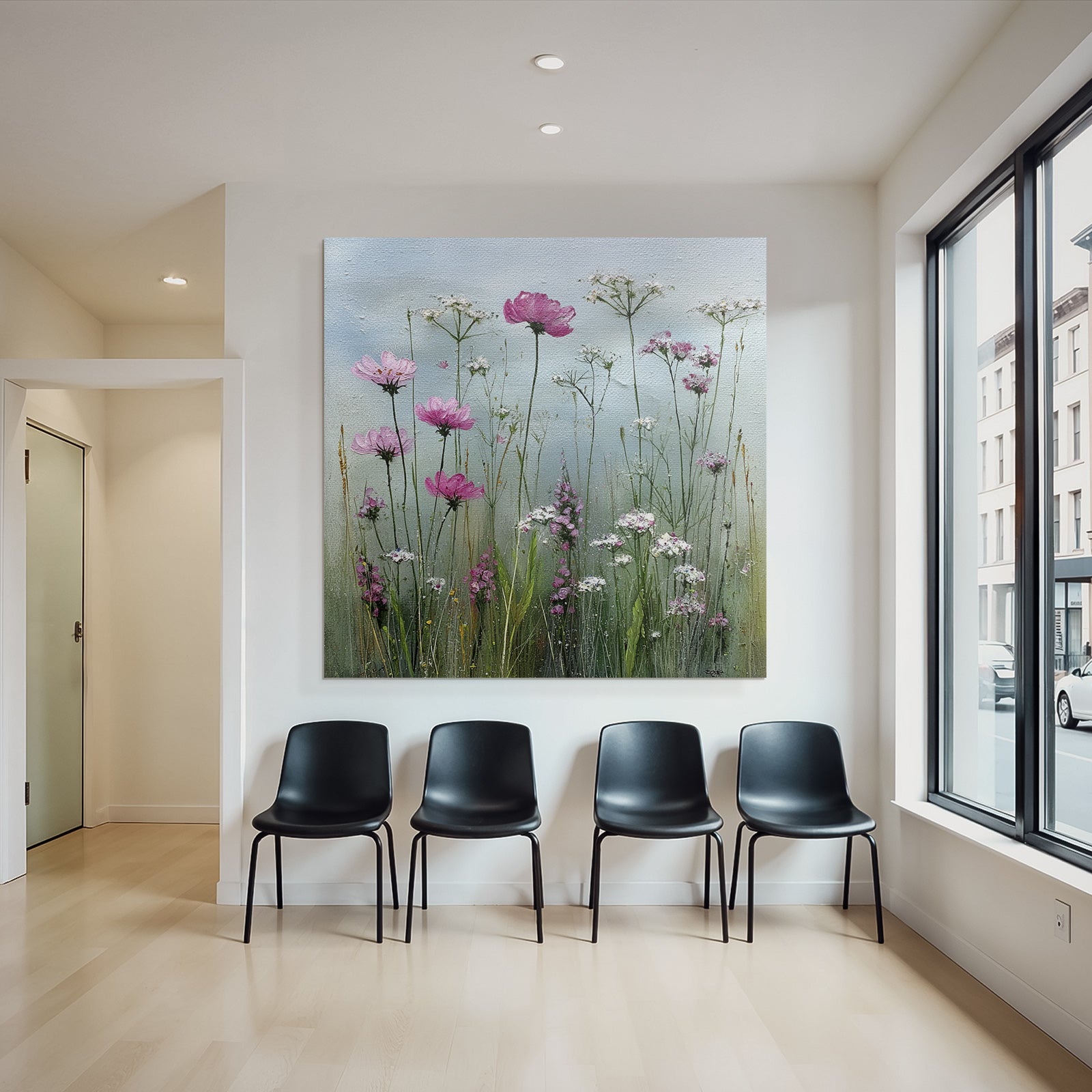 Natürliche Anordnung Von Wildblumen In Pink Und Weiss Auf Grüner Wiese
