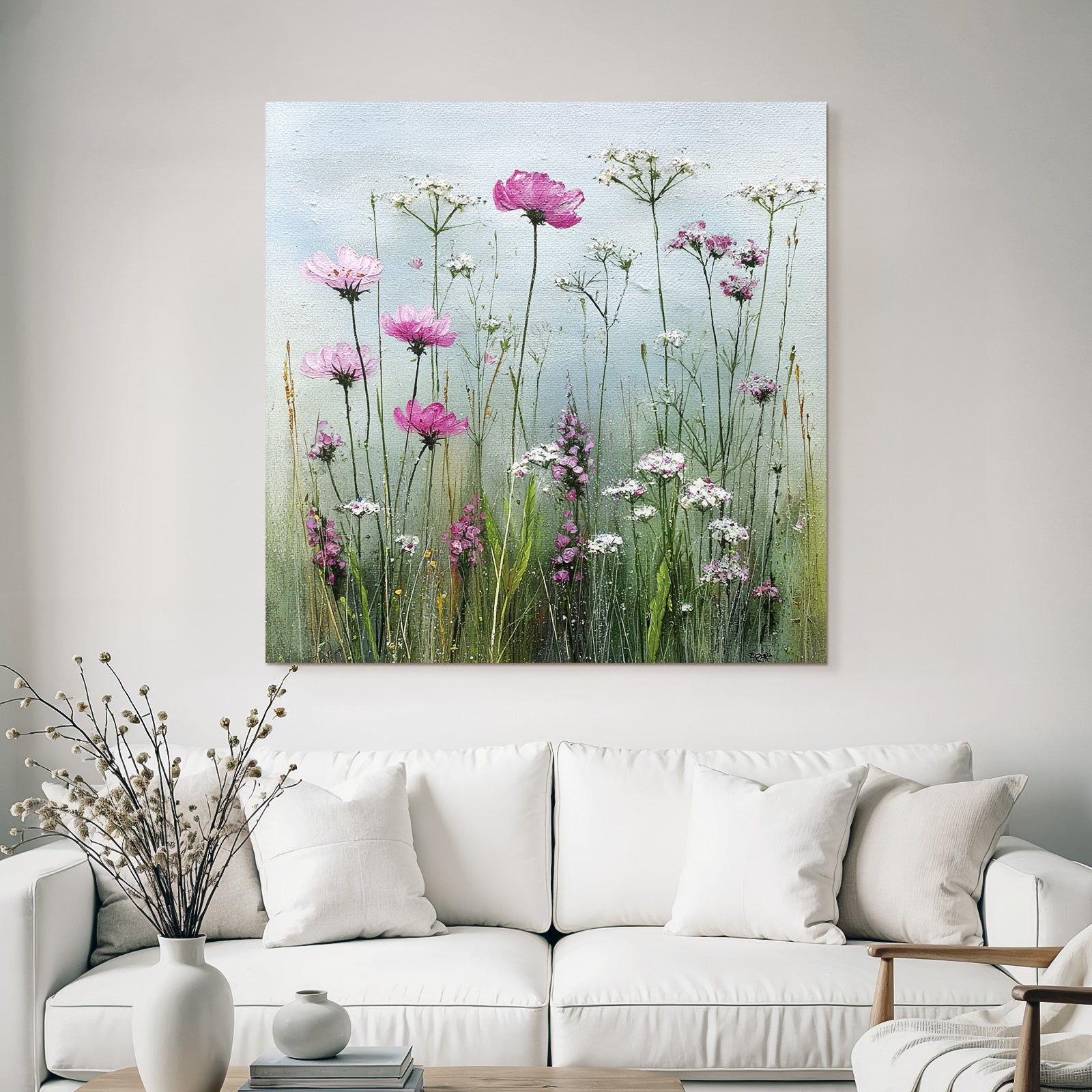 Natürliche Anordnung Von Wildblumen In Pink Und Weiss Auf Grüner Wiese