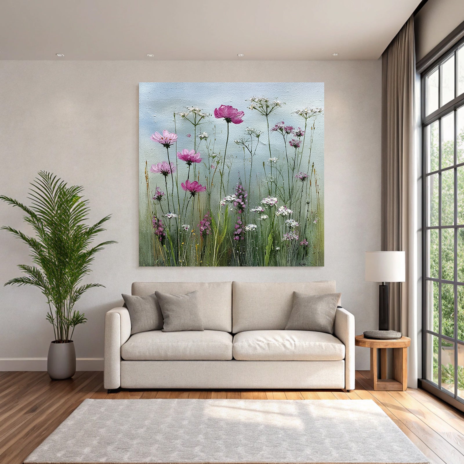 Natürliche Anordnung Von Wildblumen In Pink Und Weiss Auf Grüner Wiese