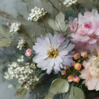 Rosa Weisse Blume Mit Grünen Blättern Und Dicken Pinselstrichen | Wasserfaelle und Tropfen | Natur