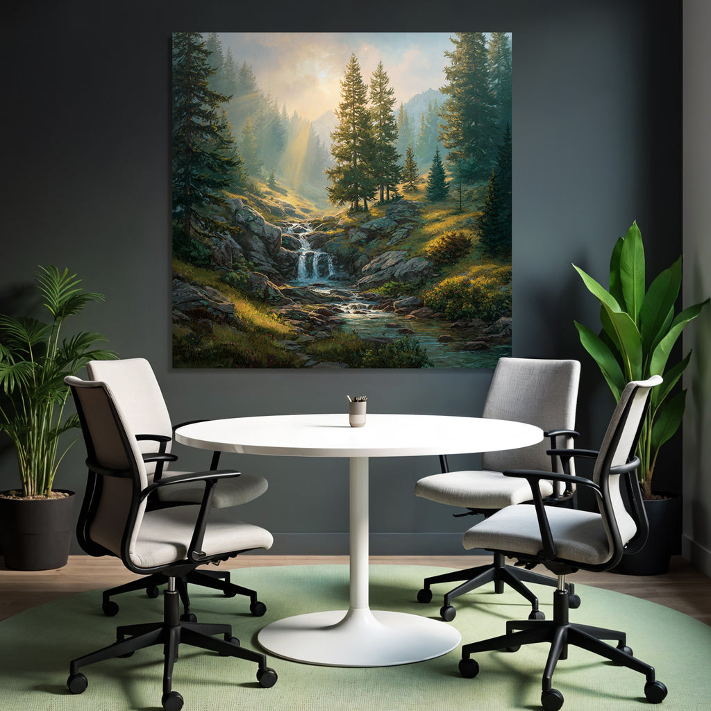 Ruhige Waldlandschaft Mit Bach Und Kiefern