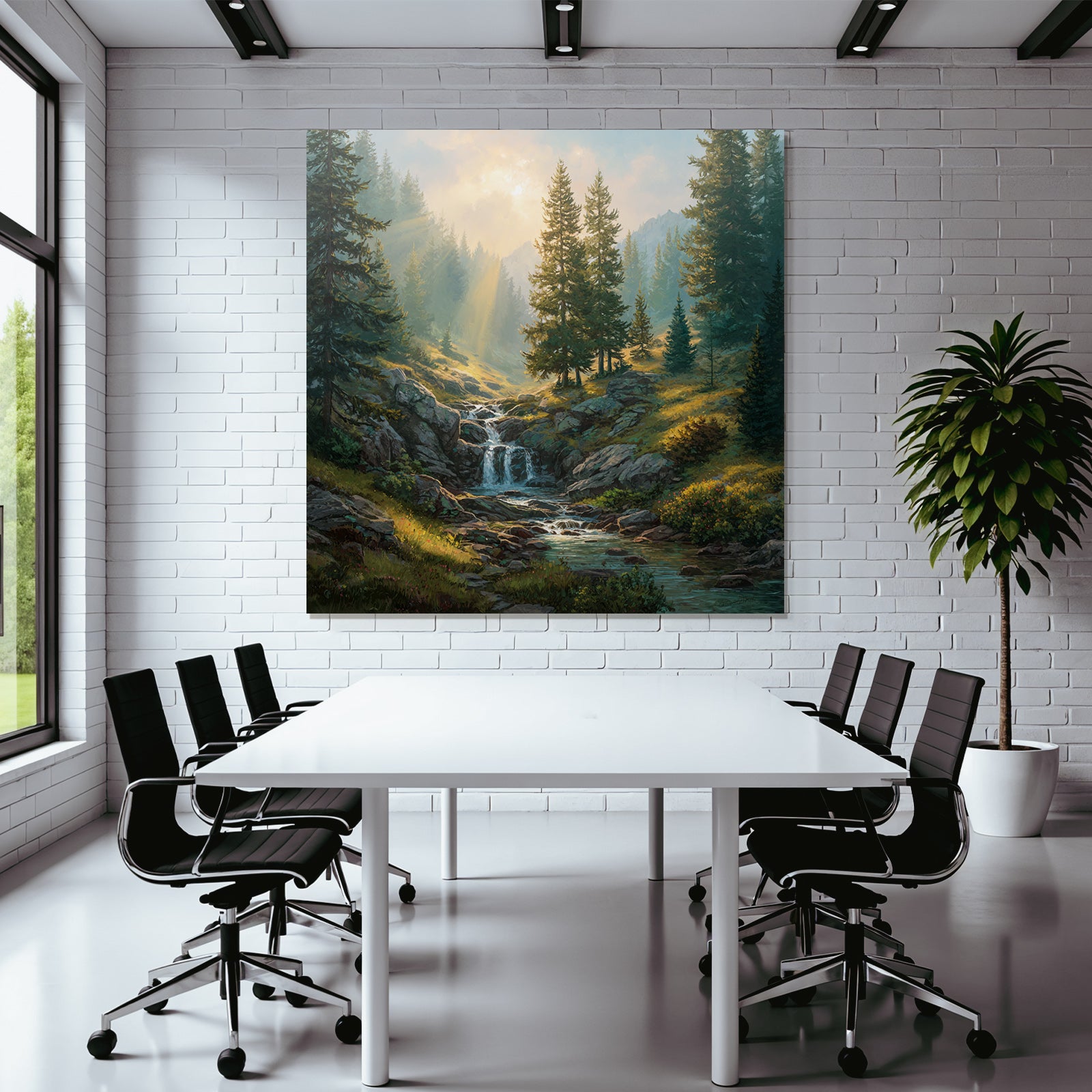 Ruhige Waldlandschaft Mit Bach Und Kiefern
