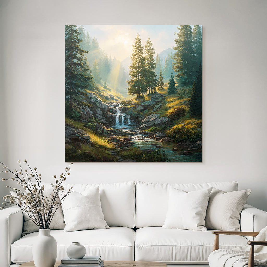 Ruhige Waldlandschaft Mit Bach Und Kiefern