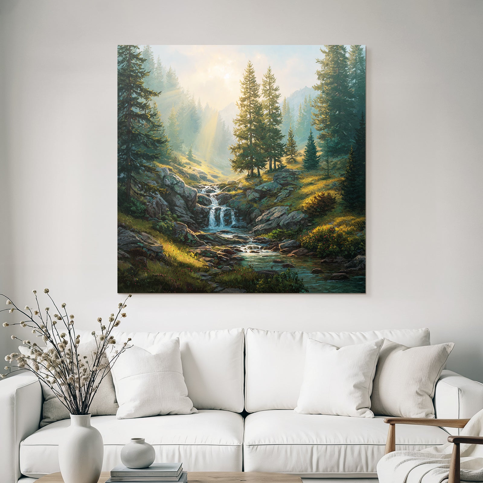 Ruhige Waldlandschaft Mit Bach Und Kiefern