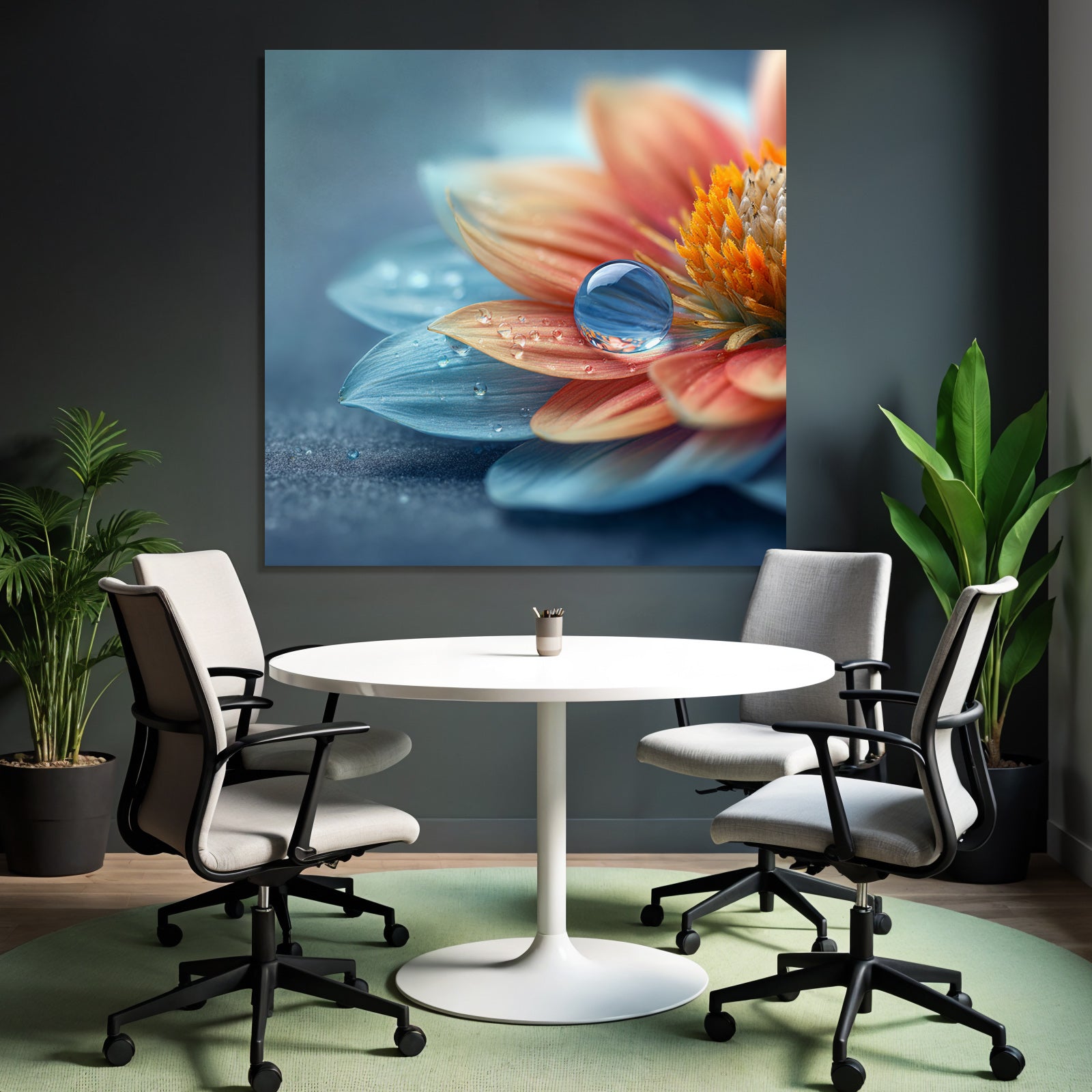 Schöne Blüte In Orange Und Blau Mit Tautropfen