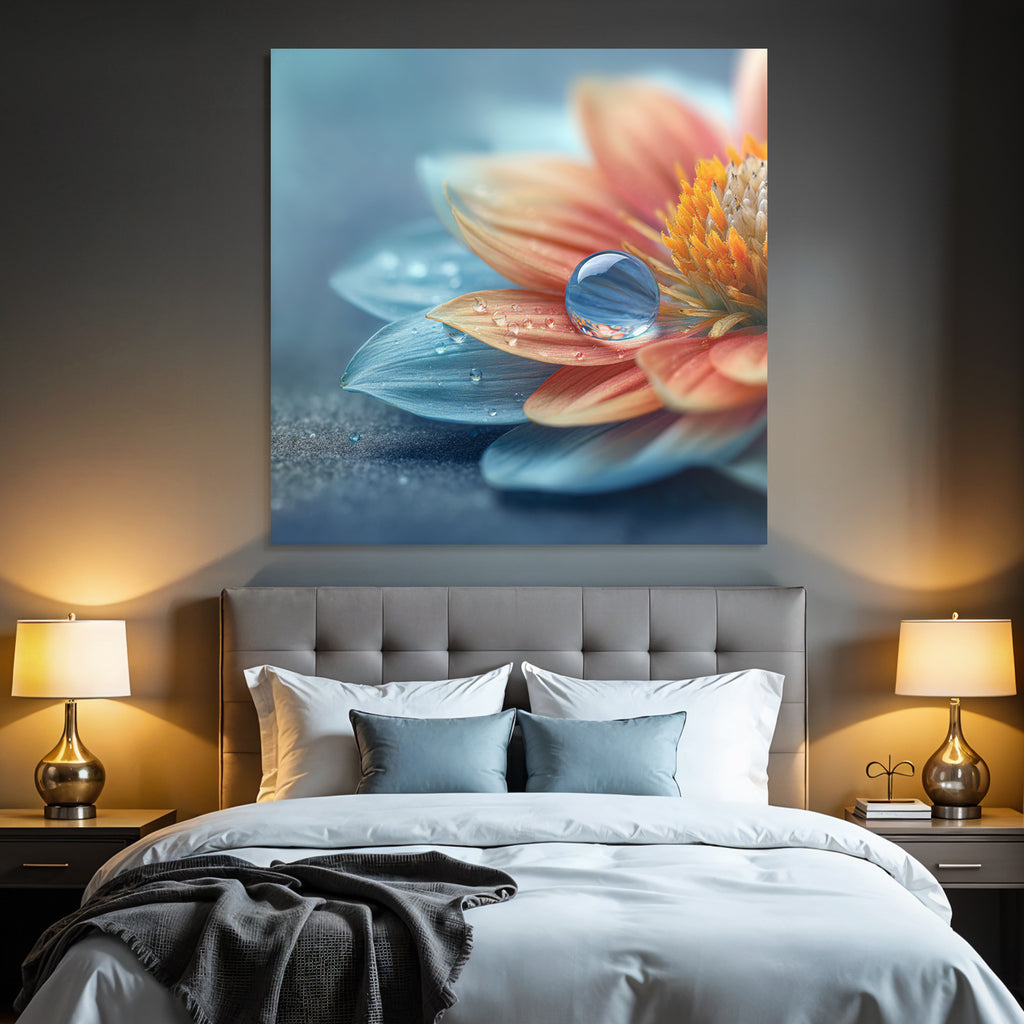 Schöne Blüte In Orange Und Blau Mit Tautropfen