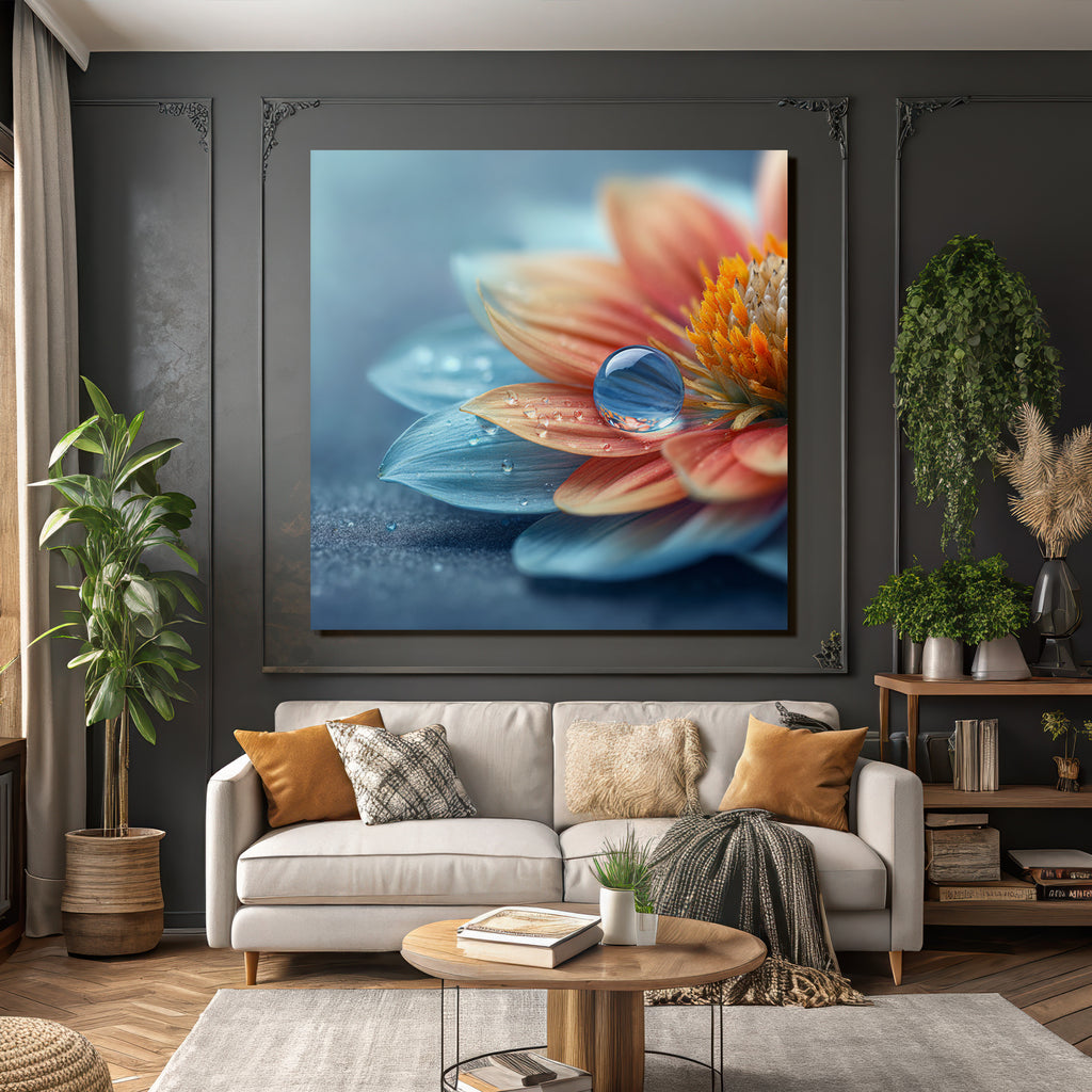 Schöne Blüte In Orange Und Blau Mit Tautropfen