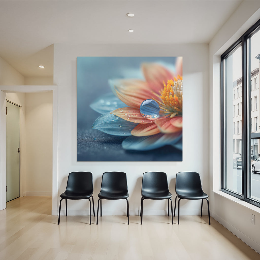 Schöne Blüte In Orange Und Blau Mit Tautropfen