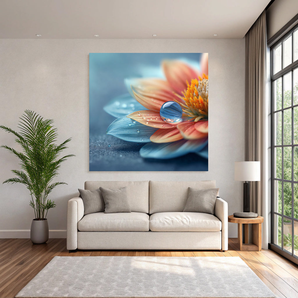 Schöne Blüte In Orange Und Blau Mit Tautropfen