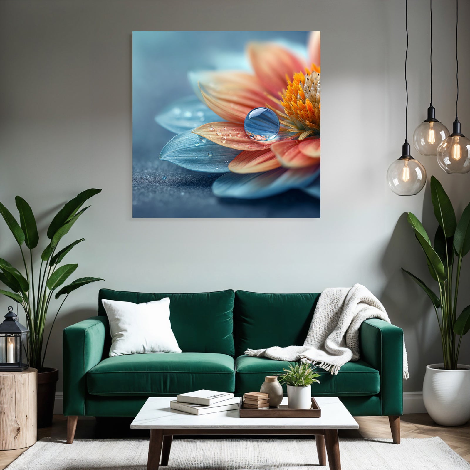 Schöne Blüte In Orange Und Blau Mit Tautropfen