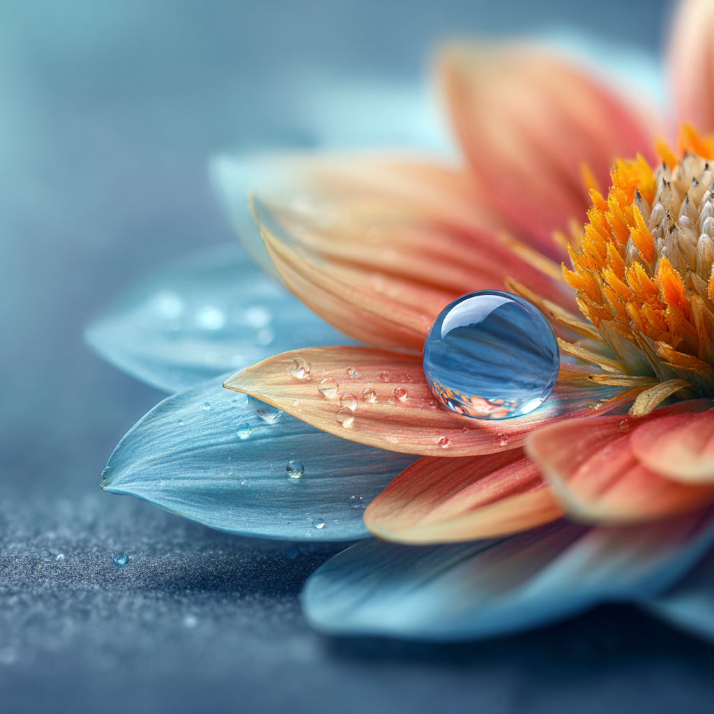 Schöne Blüte In Orange Und Blau Mit Tautropfen | Wasserfaelle und Tropfen | Natur