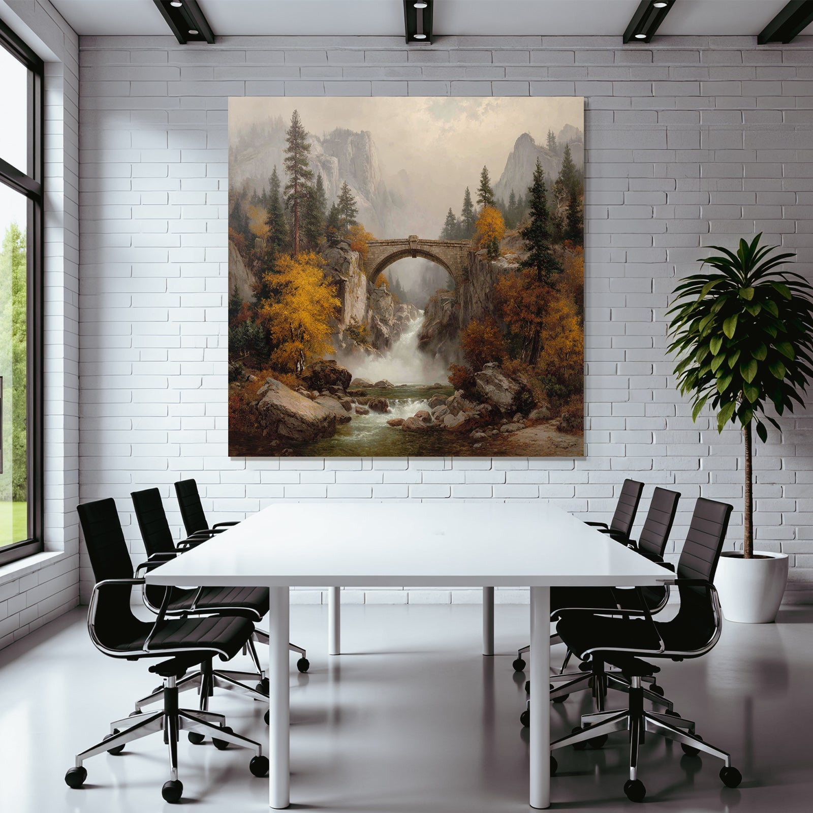 Steinbrücke Über Wasserfall In Herbstlicher Landschaft