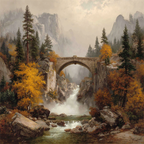 Steinbrücke Über Wasserfall In Herbstlicher Landschaft | Wasserfaelle und Tropfen | Natur