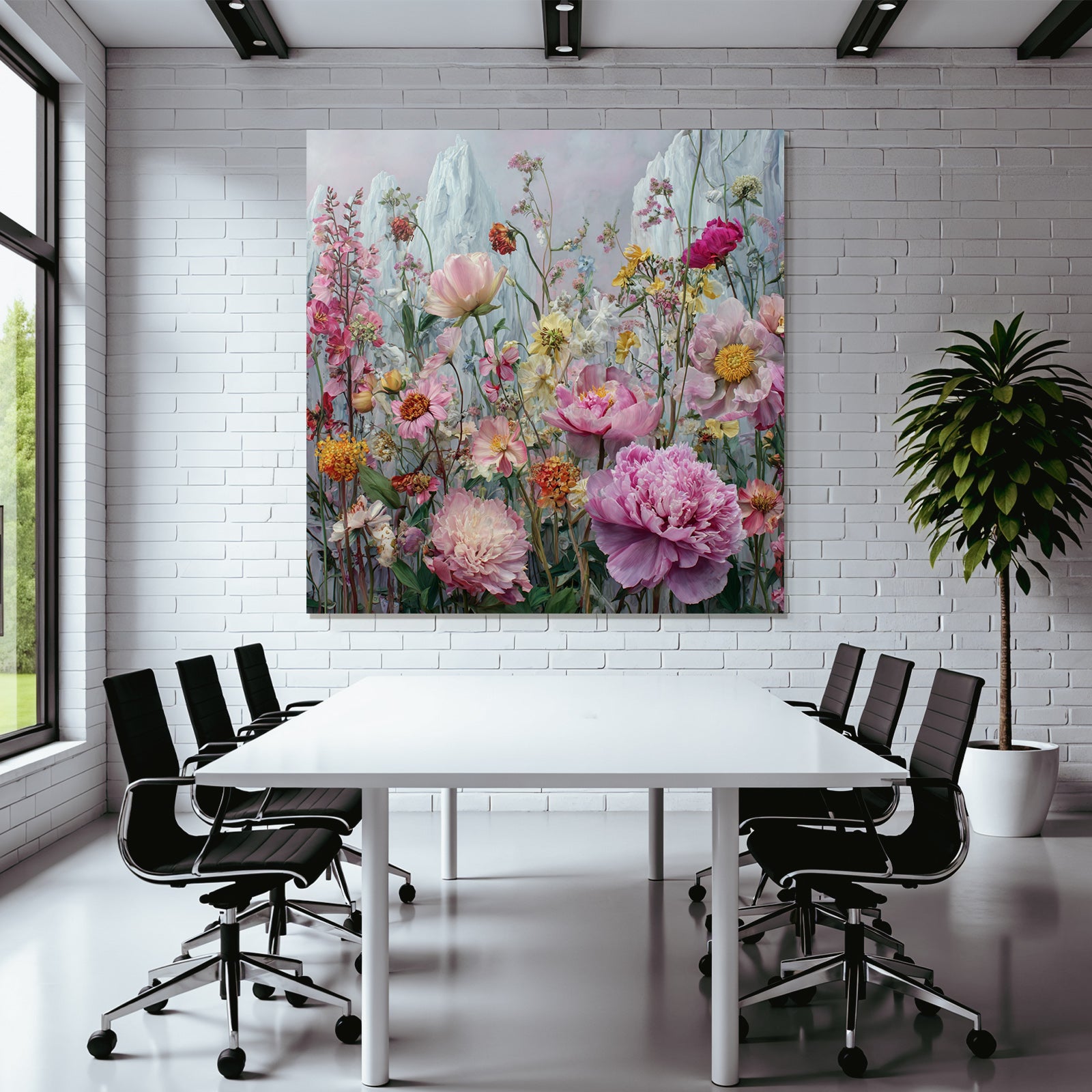 Traumhafter Blumengarten Mit Pfingstrosen Zinnien Und Felskulisse