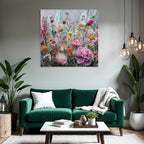 Traumhafter Blumengarten Mit Pfingstrosen Zinnien Und Felskulisse