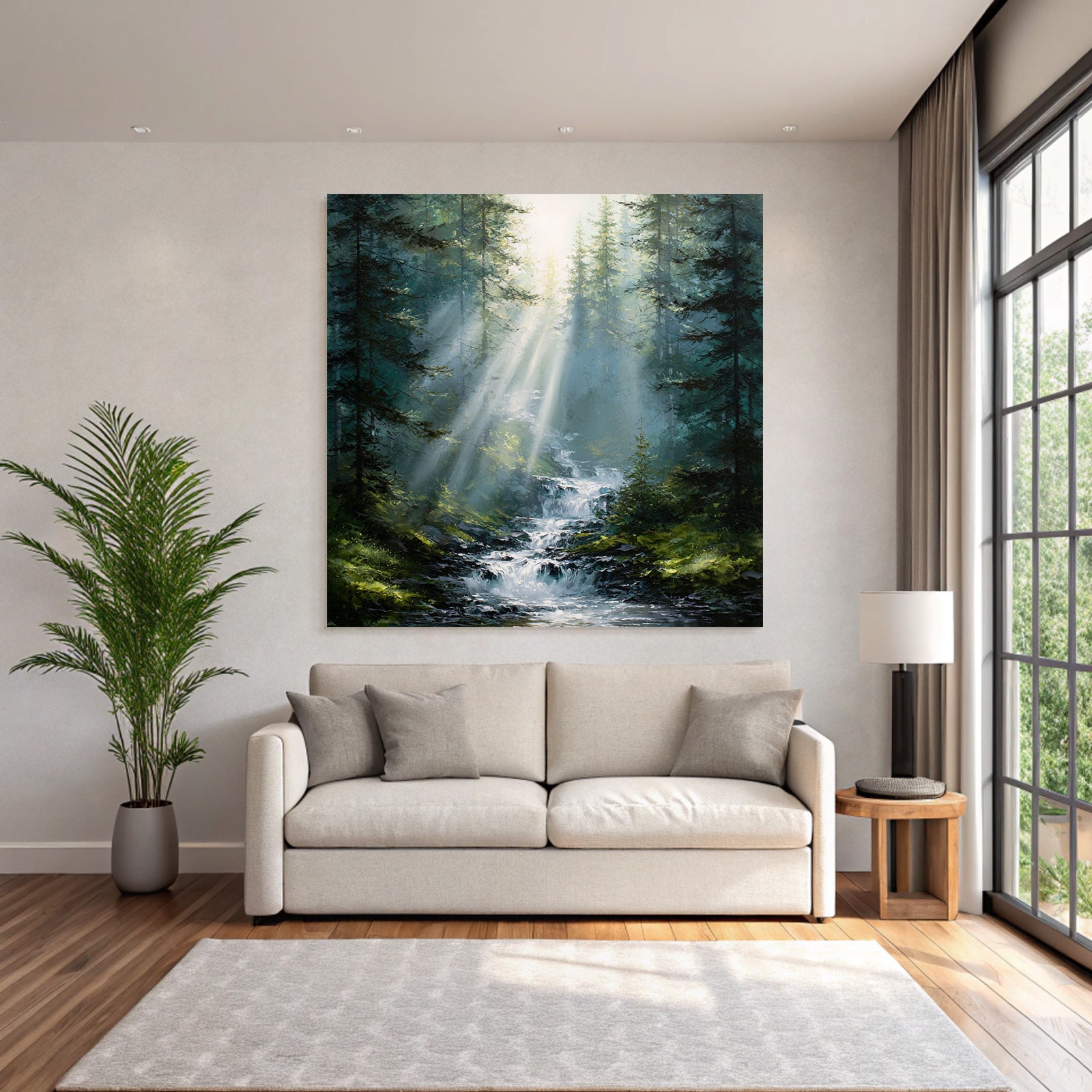 Waldfluss Mit Sonnenstrahlen In Dichtem Wald