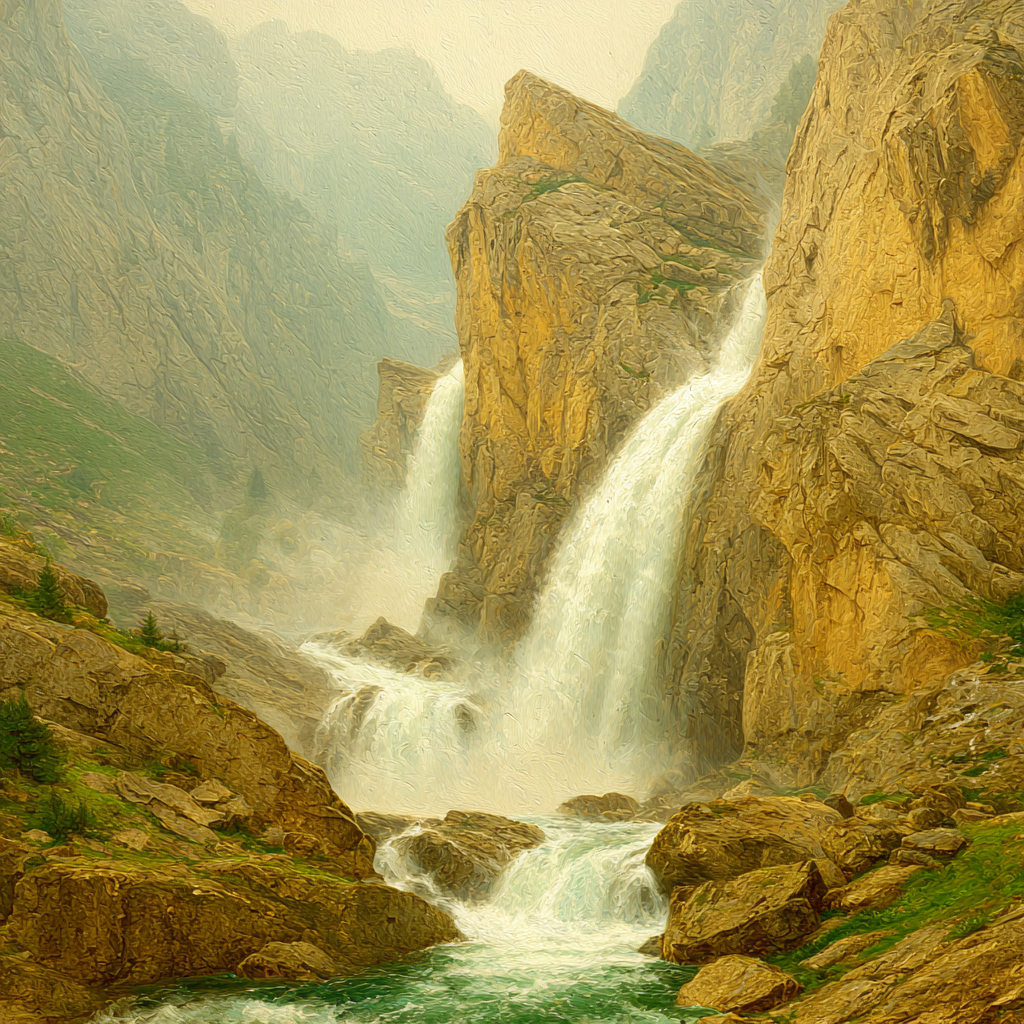Wasserfall In Idyllischer Landschaft | Wasserfaelle und Tropfen | Natur