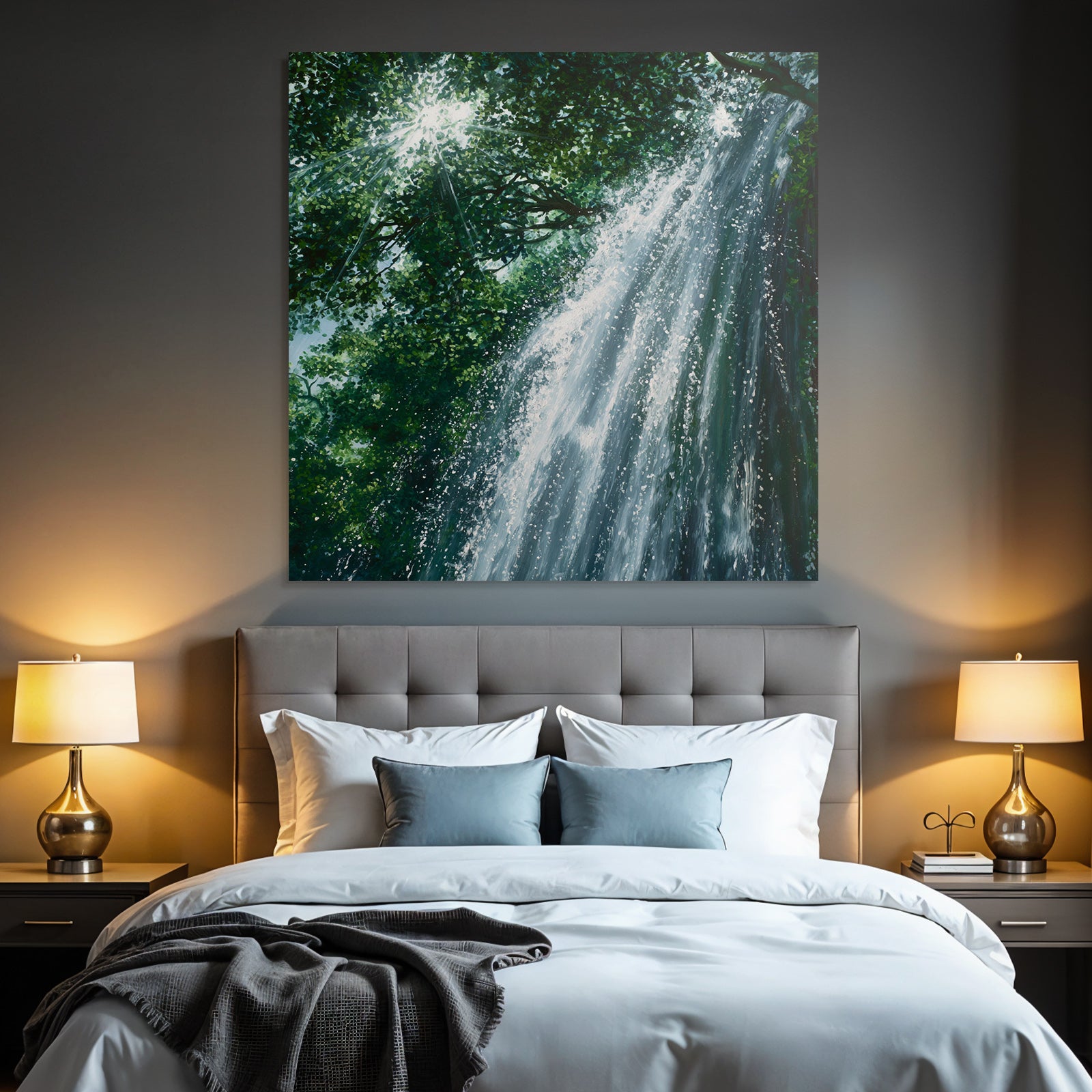 Wasserfall Umgeben Von Üppigem Grün Mit Sonnenstrahlen